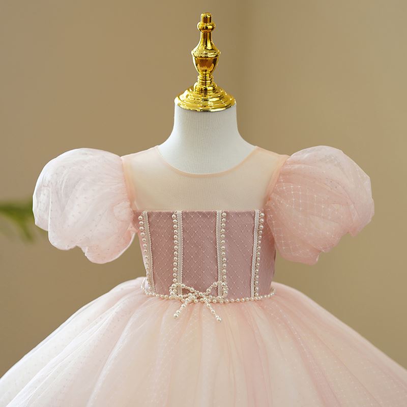 Princess Round Tea Length Organza Flower Girl Dress Pink