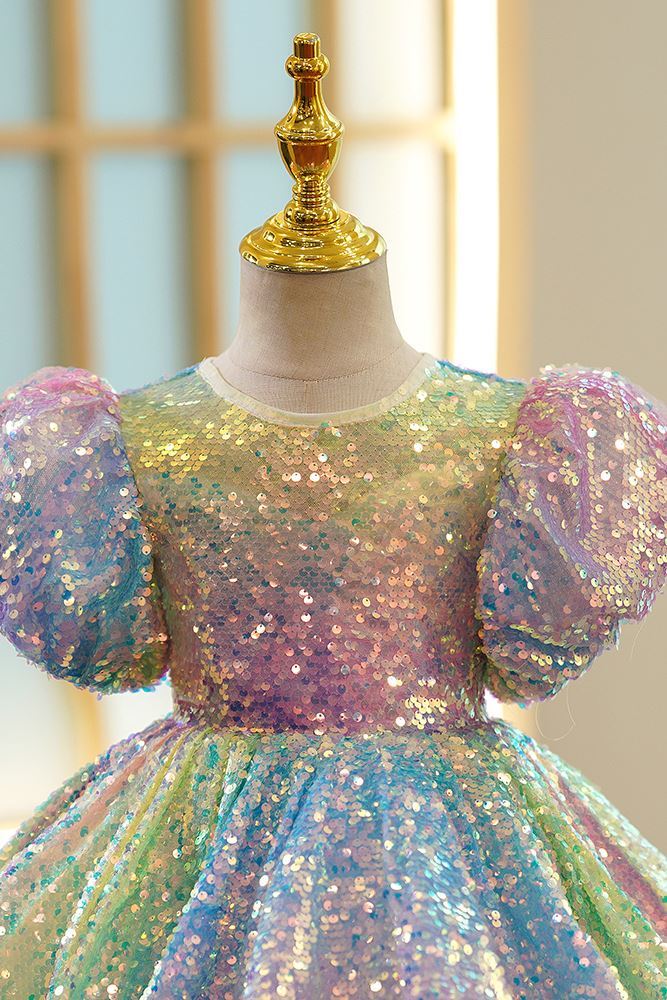 Prinzessin Wadenlang Pailletten Blumenmädchenkleider Farbenreich