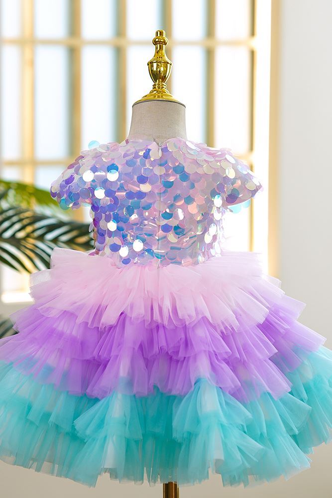 Prinzessin Runden Wadenlang Tüll Blumenmädchenkleider Farbenreich