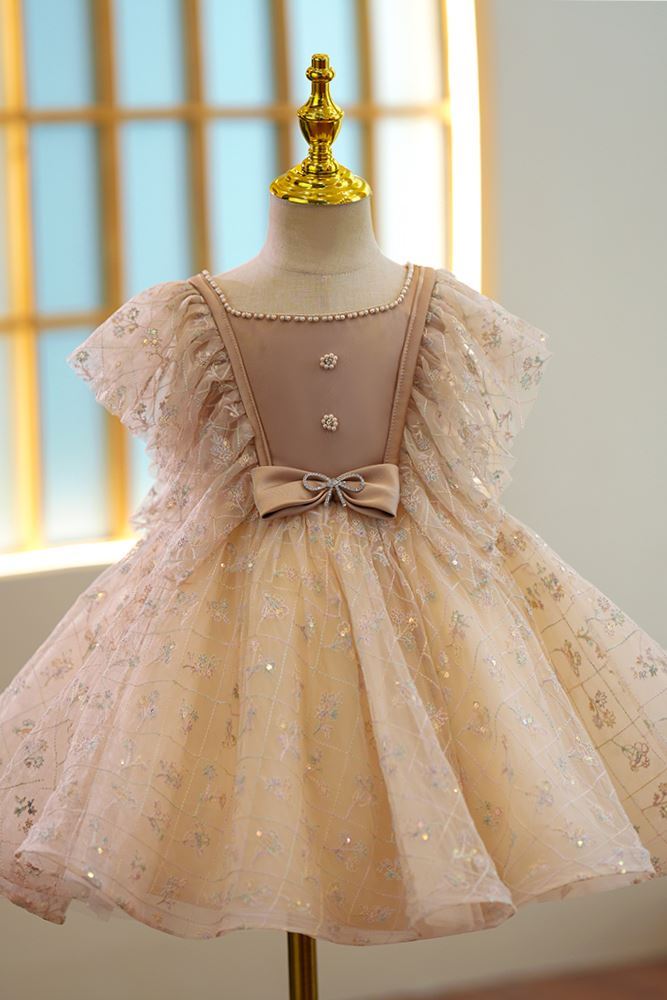 Princesa Hasta la Tibia Lace vestidos para chica de flor in Champán