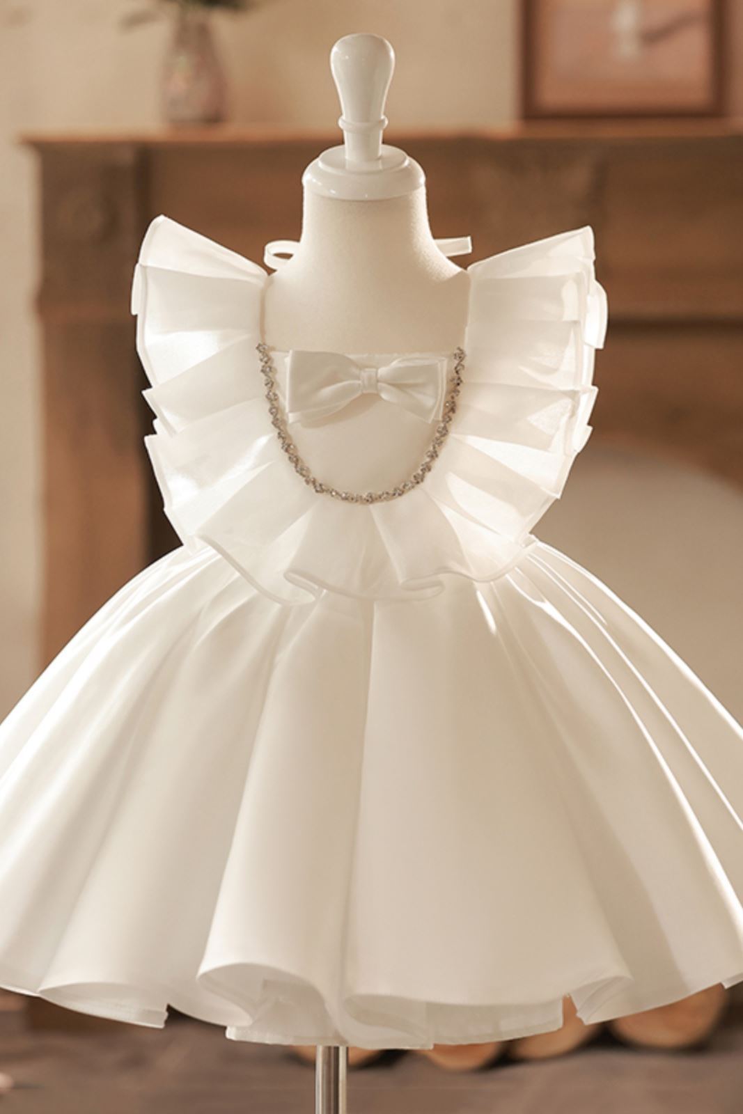 Princesa Hasta la Tibia Satin vestidos para chica de flor in Blanco