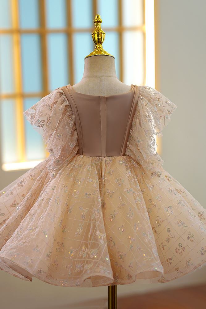 Princesa Hasta la Tibia Lace vestidos para chica de flor in Champán