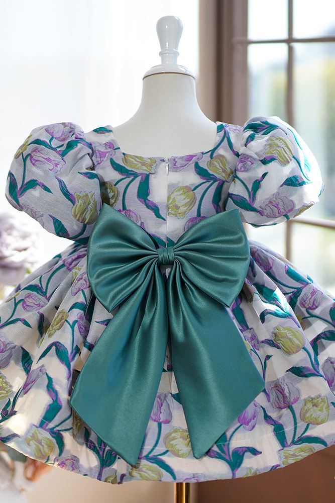 Prinzessin Scoop Wadenlang Satin Blumenmädchenkleider in Blau