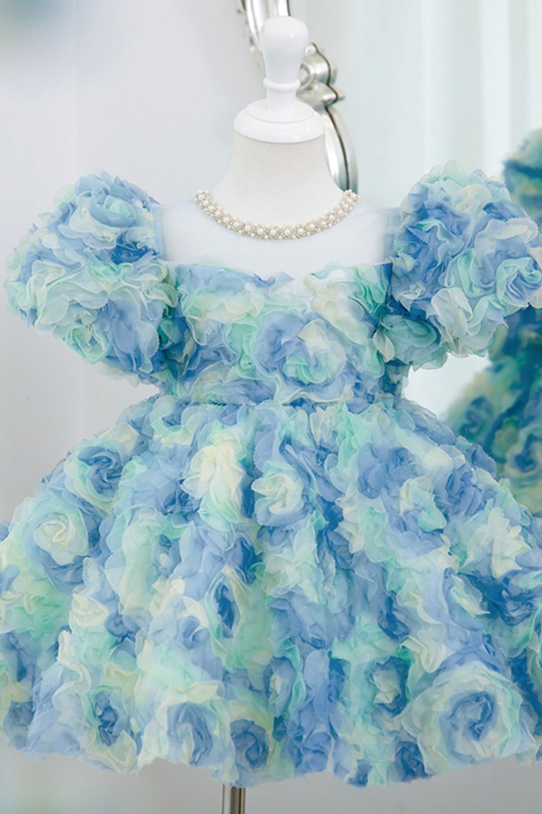 Prinzessin Juwelenhals Wadenlang Spitze Blumenmädchenkleider in Blau