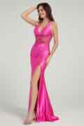 Robe de Soirée Sirène à Fente Ornée de Strass à Dos Nu