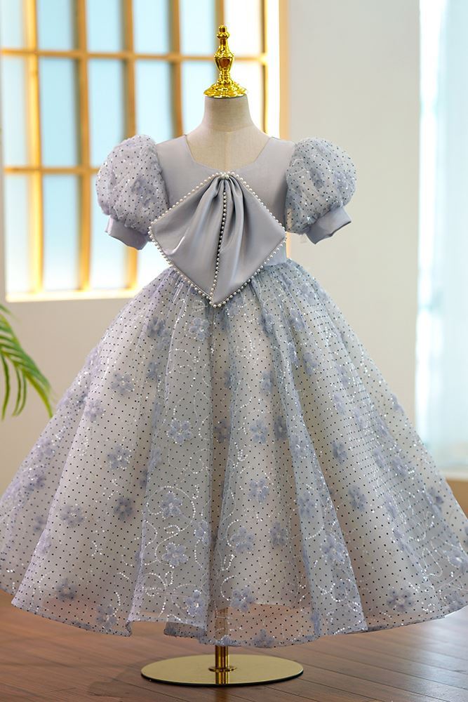 Princesse Longueur au Sol Pailleté robes de demoiselle d'honneur - fillette in Gris