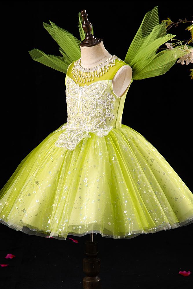 Принцесса Длина по Щиколотку Sequined Детские Платья in Зелёный