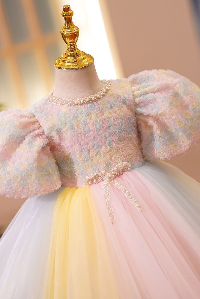 Prinzessin Runden Wadenlang Tüll Blumenmädchenkleider Farbenreich