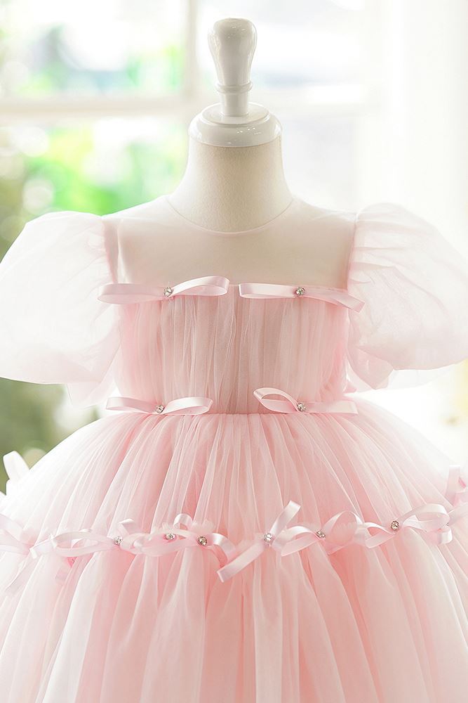 Princesse Longueur à Jambe Tulle robes de demoiselle d'honneur - fillette in Rose