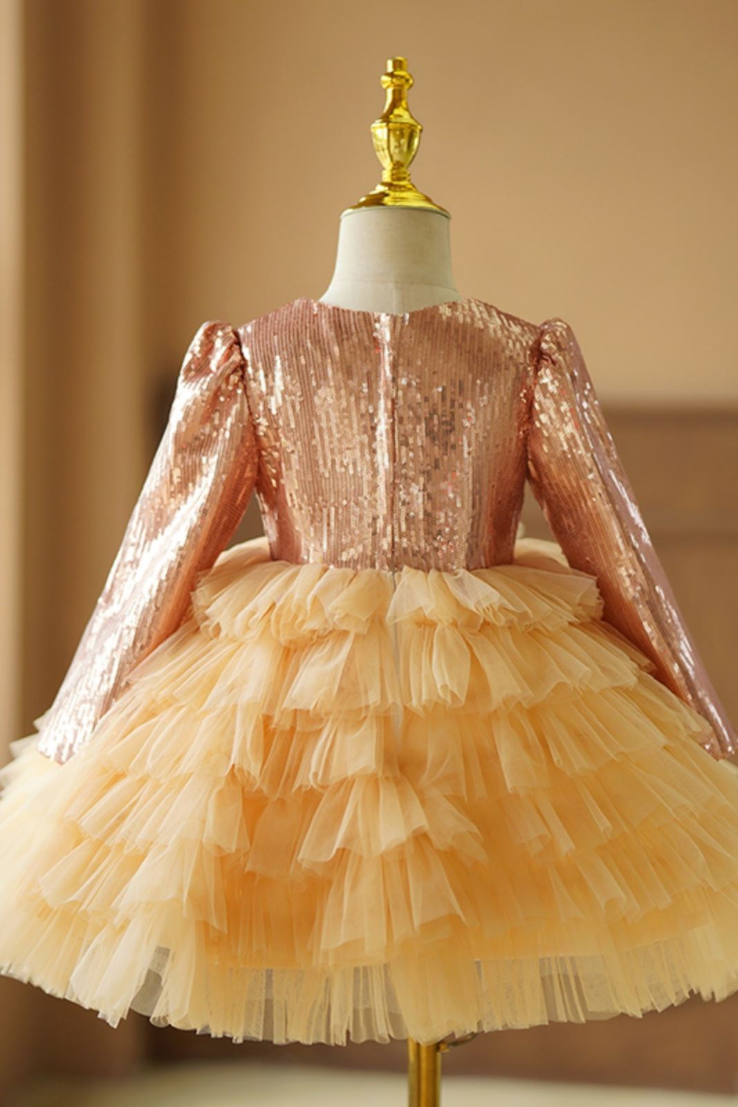 Prinzessin Runden Wadenlang Tüll Blumenmädchenkleider in Gold