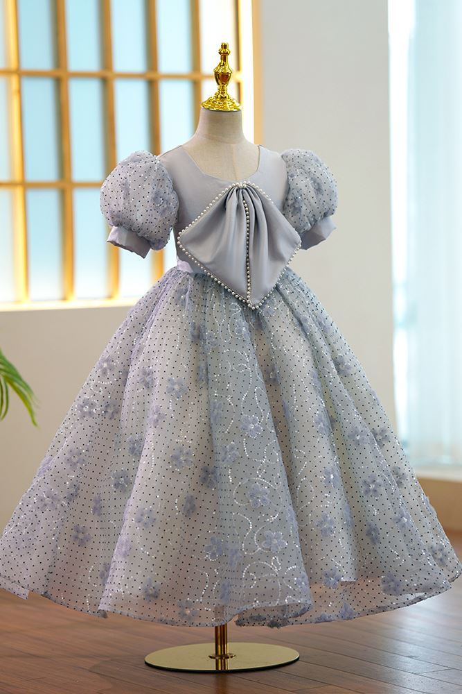 Princesse Longueur au Sol Pailleté robes de demoiselle d'honneur - fillette in Gris