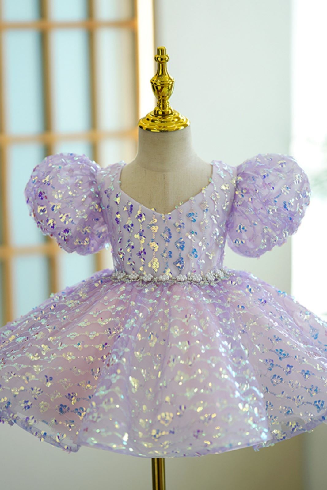 Princesse Longueur à Jambe Pailleté robes de demoiselle d'honneur - fillette in Lilas