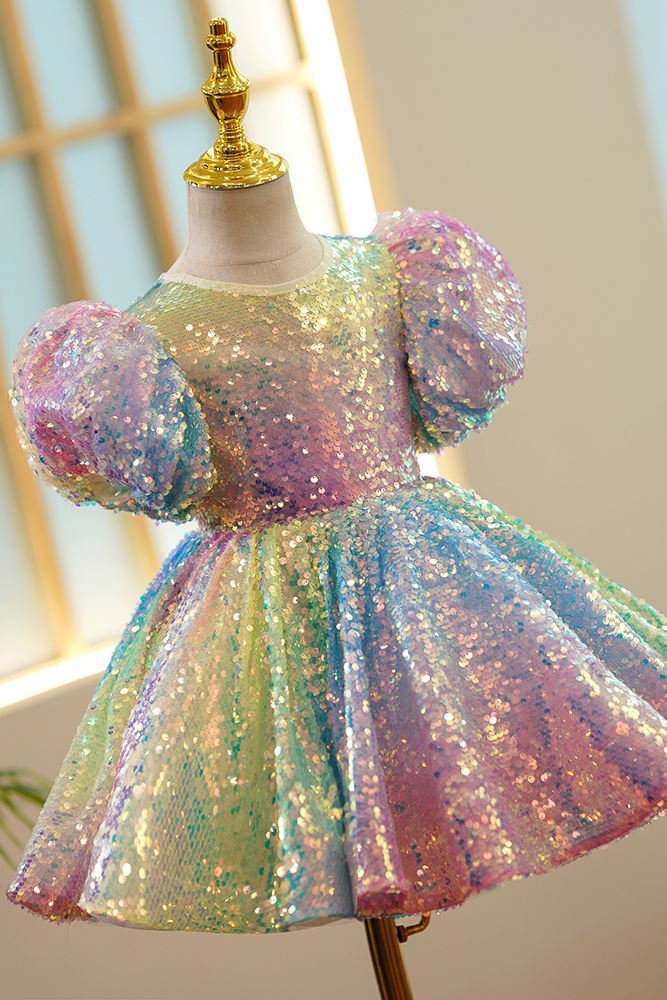 Prinzessin Wadenlang Pailletten Blumenmädchenkleider Farbenreich