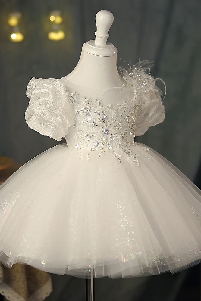 Princesse Rond Tulle robes de demoiselle d'honneur - fillette in Blanc