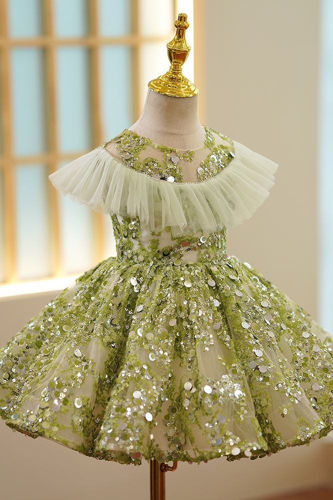Round Длина по Щиколотку Sequined Детские Платья Зелёный