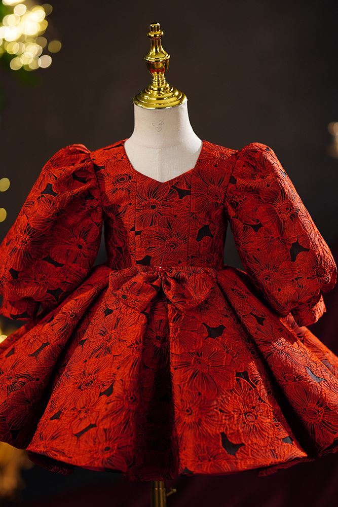 Prinzessin Quadratisch Wadenlang Satin Blumenmädchenkleider in Rot