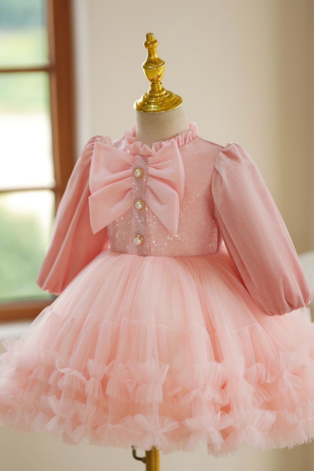 ложный воротник Длина по Щиколотку Tulle Детские Платья in Розовый