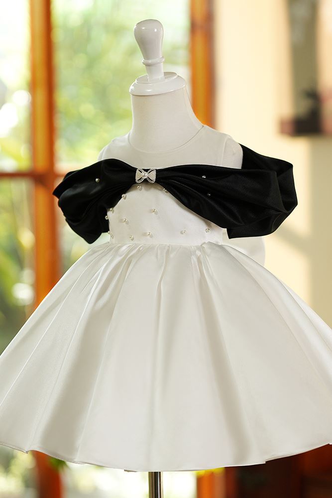 Princesa Hasta la Tibia Satin vestidos para chica de flor in Blanco