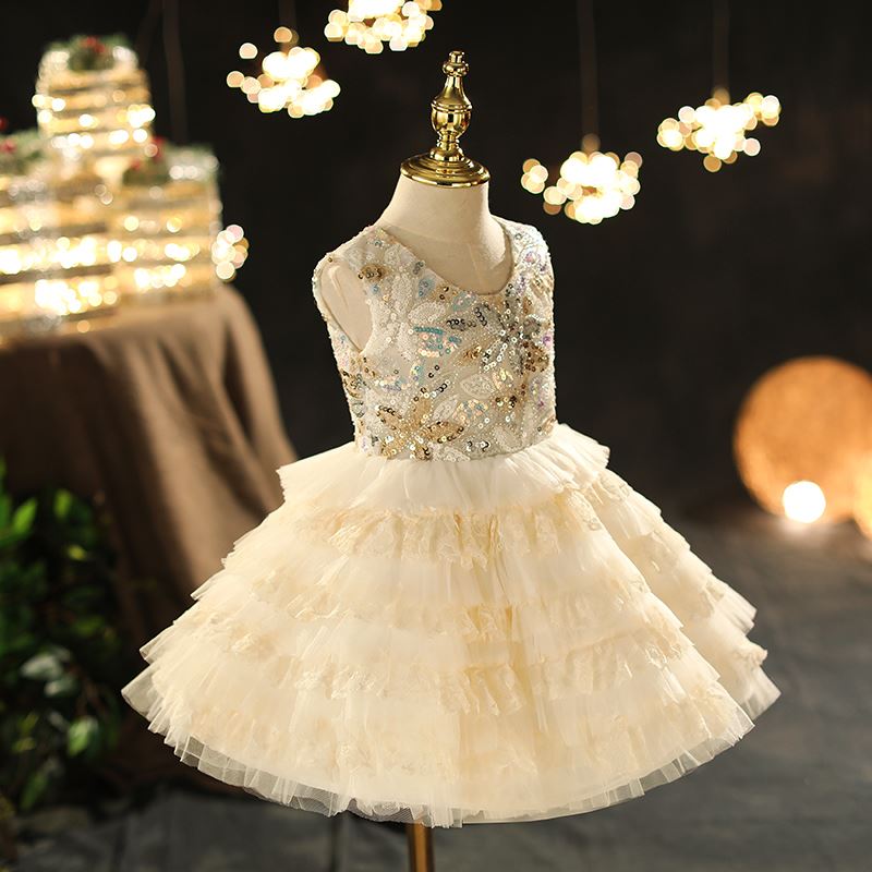 Prinzessin Scoop Wadenlang Tüll Blumenmädchenkleider in Weiß