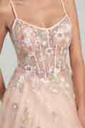 A-Line Ball Gown with Sheer Corset Bodice and Sequin Flowers