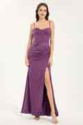 Glitter Satin A-Line Maxi Dress with Sweetheart Neckline & Leg Slit