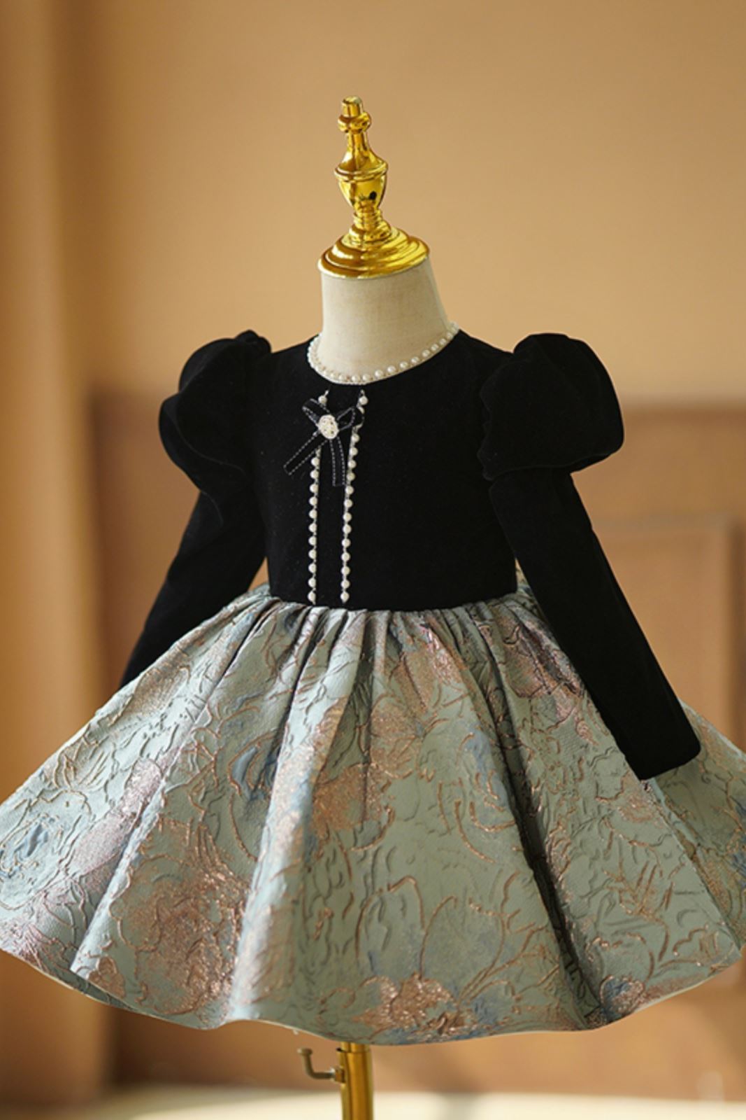 Princess Round Tea Length Satin Flower Girl Dress Black