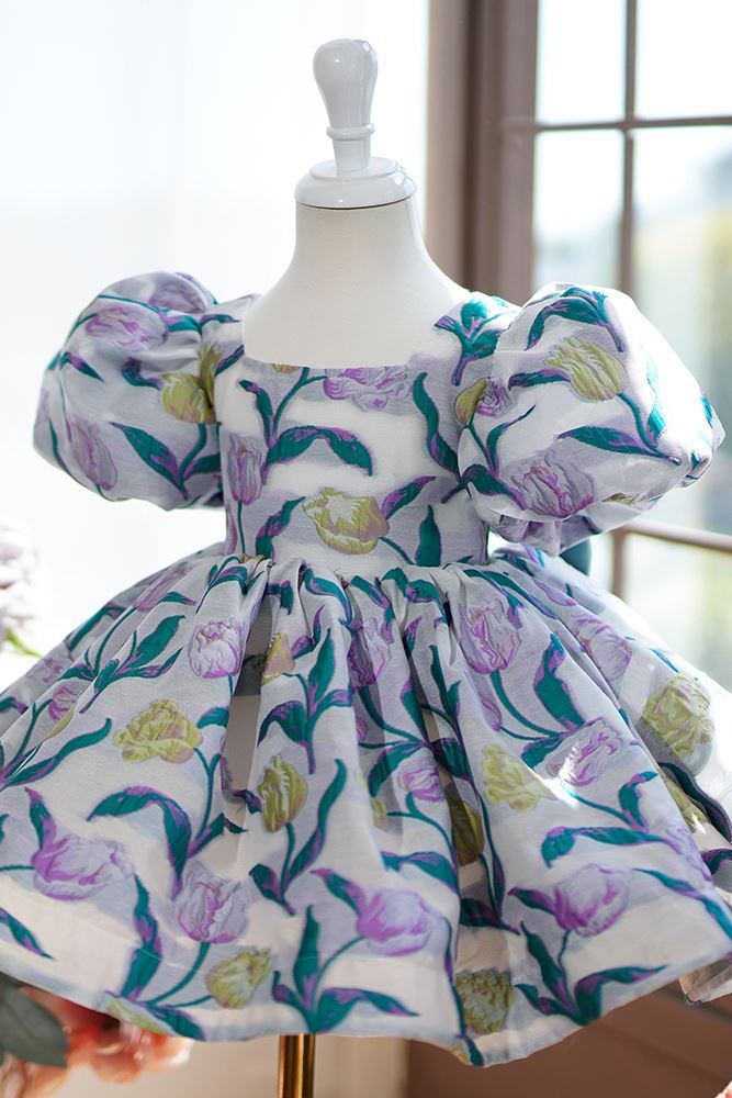 Prinzessin Scoop Wadenlang Satin Blumenmädchenkleider in Blau