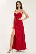 Satin Corset Maxi Dress with Cowl Neck and Leg Slit