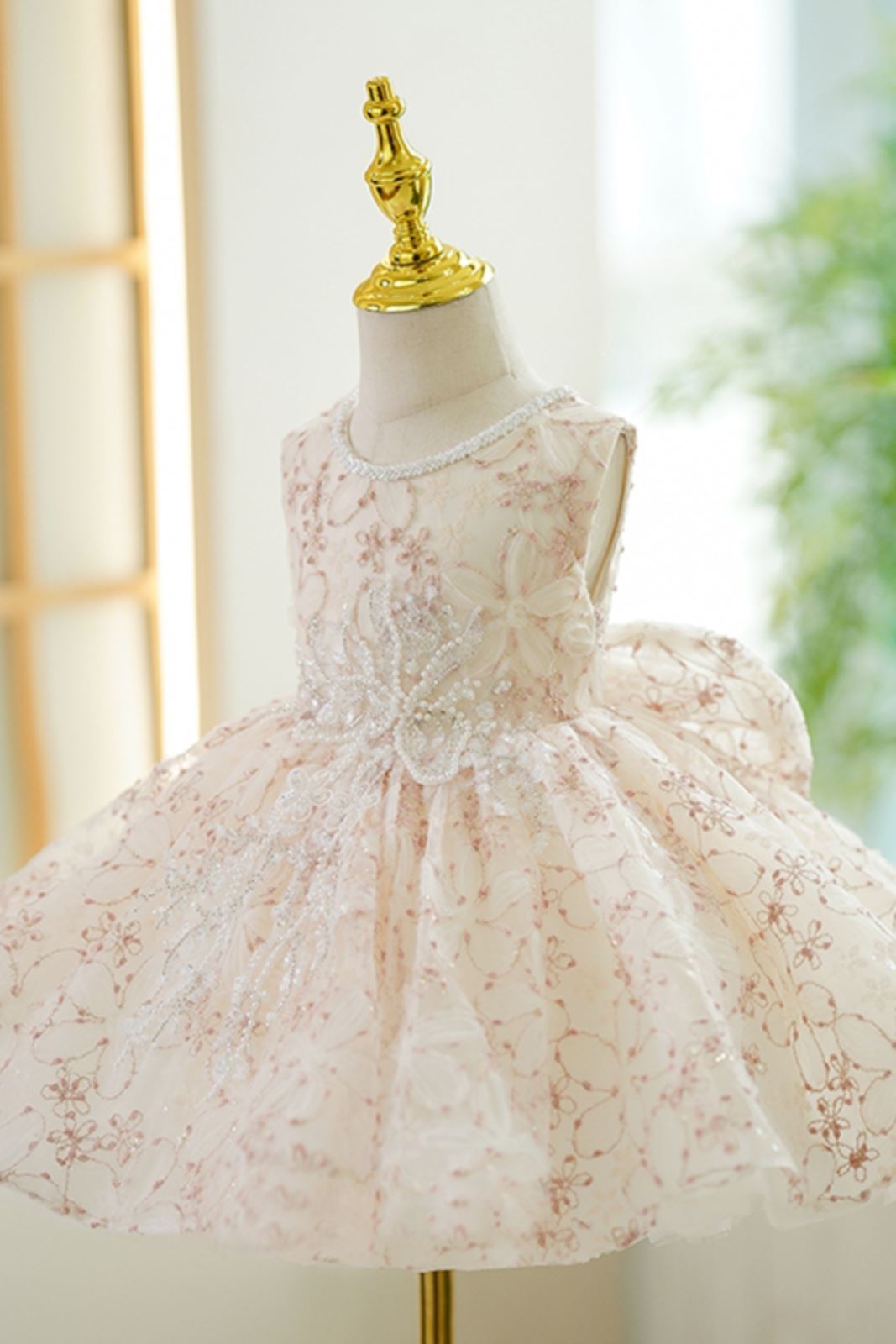 Prinzessin Runden Wadenlang Spitze Blumenmädchenkleider in Champagner