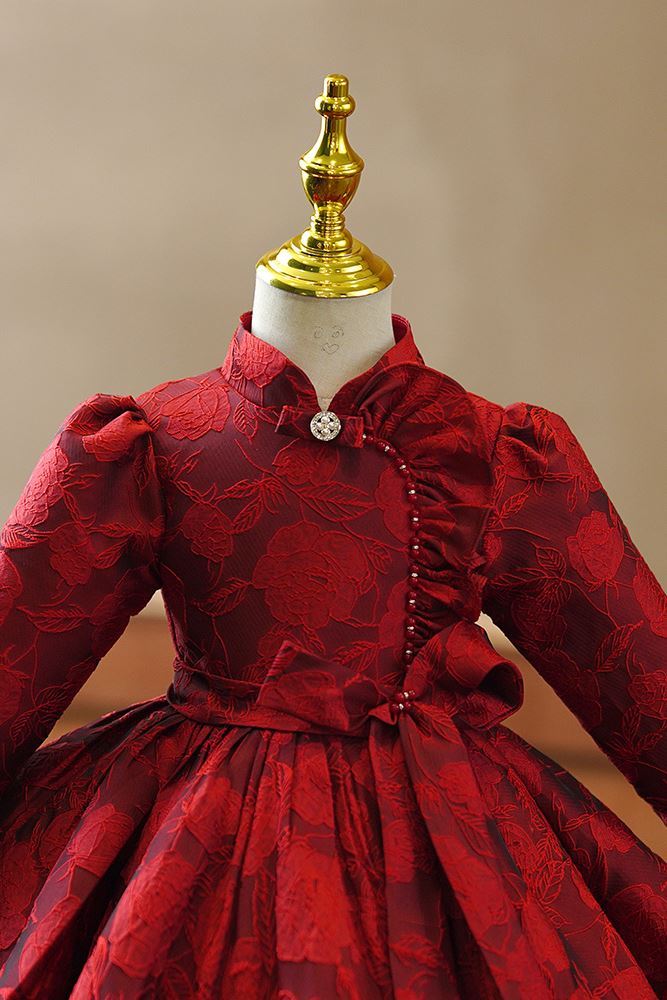 Princesse Longueur à Jambe Satiné robes de demoiselle d'honneur - fillette Bordeaux