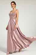 V-Neck Beaded Floral Bustier Lace-Up Satin Maxi Formal Dress