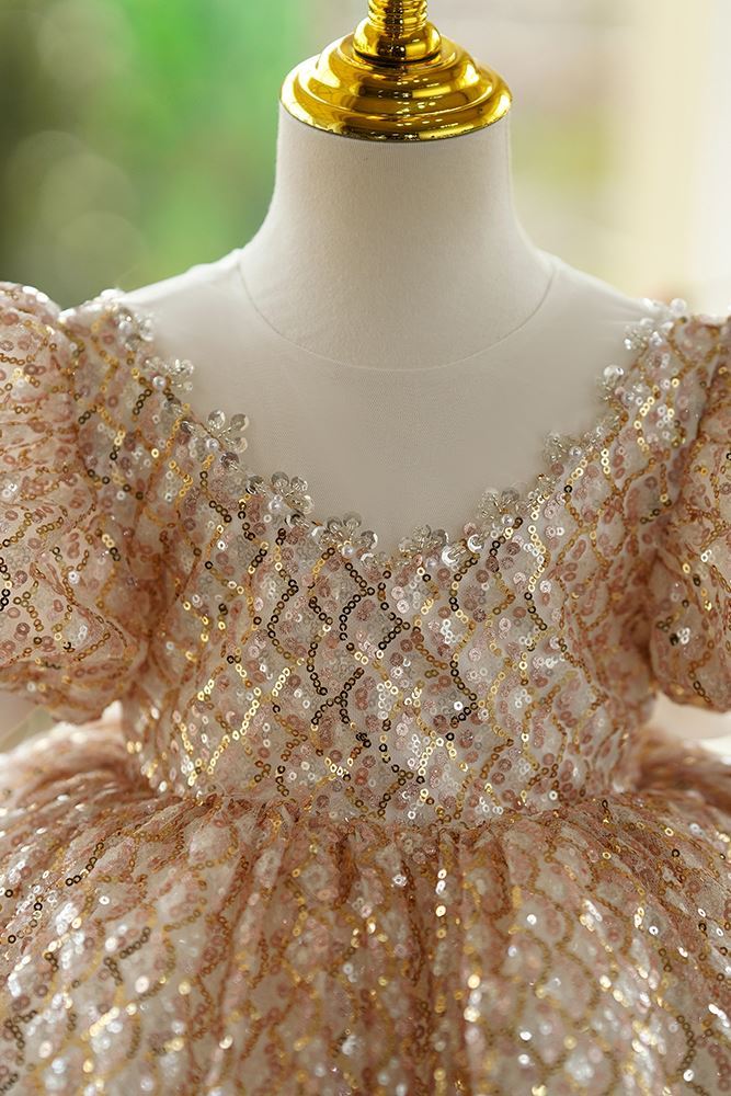 Princesse Longueur à Jambe Pailleté robes de demoiselle d'honneur - fillette in Doré