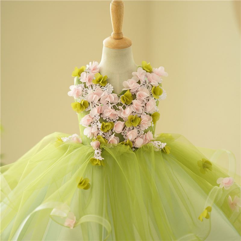 Princesse Longueur à Jambe Tulle robes de demoiselle d'honneur - fillette in Vert