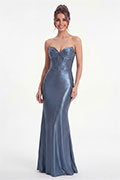 Robe de bal bleu poudré bustier sans bretelles à corset extensible et scintillante