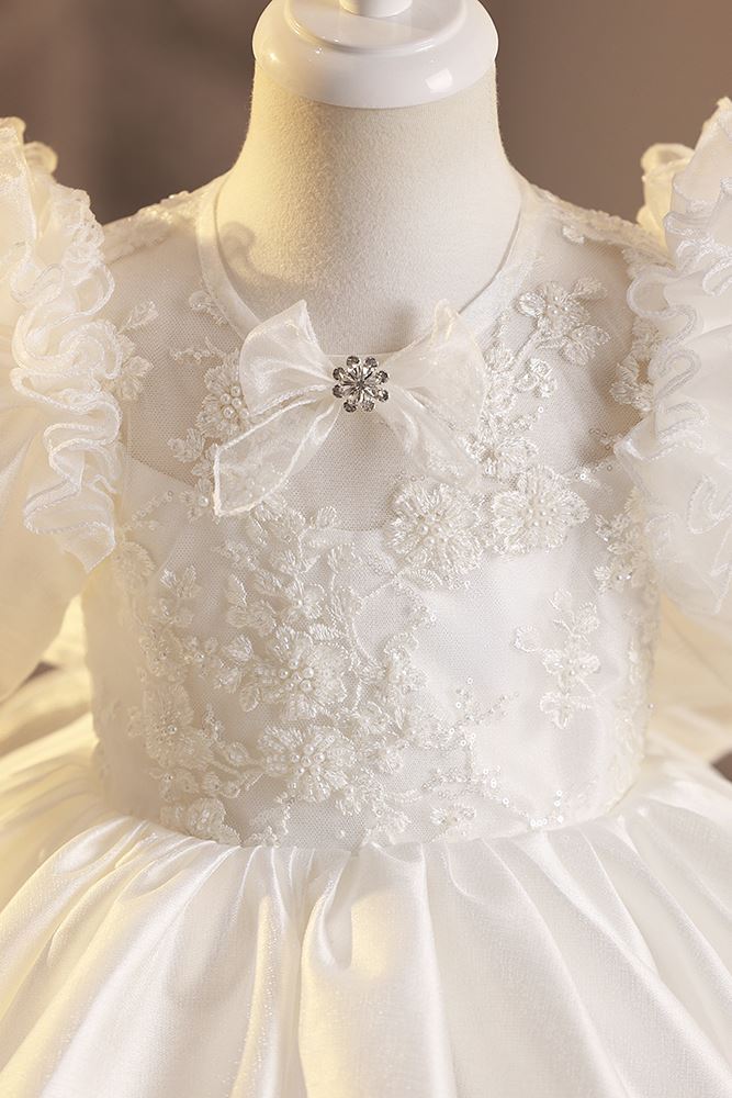 Prinzessin Runden Wadenlang Satin Blumenmädchenkleider in Weiß