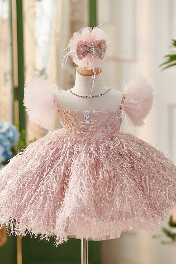 Принцесса Round Длина по Щиколотку Lace Детские Платья Розовый