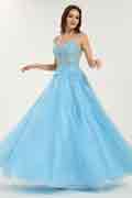 Sky Blue Ball Gown with Sweetheart Neckline and Sequin Floral