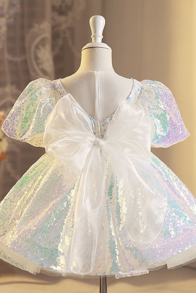 Princesse courte Pailleté robes de demoiselle d'honneur - fillette in Blanc