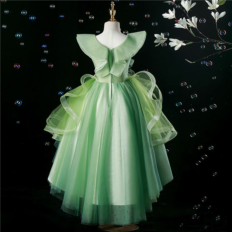 Prinzessin V Ausschnitt Bodenlang Tüll Blumenmädchenkleider in Grün