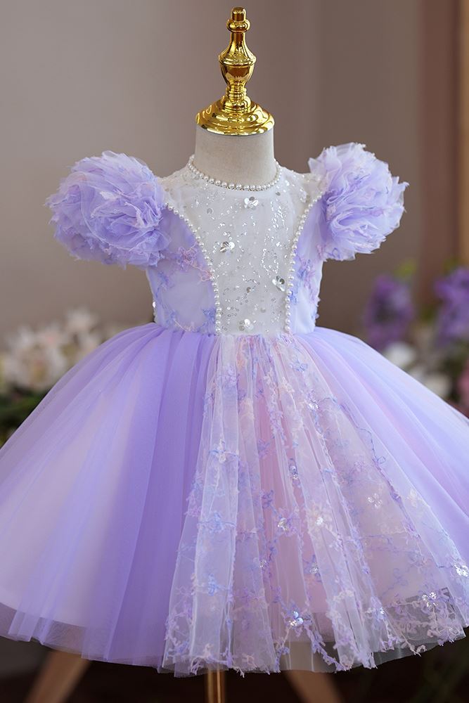 Принцесса Round Длина по Щиколотку Tulle Детские Платья in Сирень