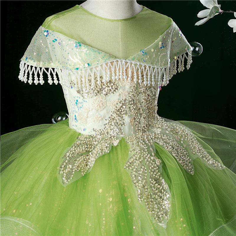 Princesa Hasta el suelo Sequined vestidos para chica de flor in Verde