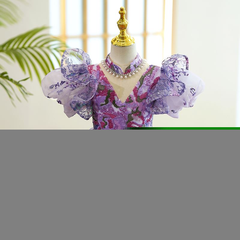 Prinzessin Bodenlang Pailletten Blumenmädchenkleider in Lila