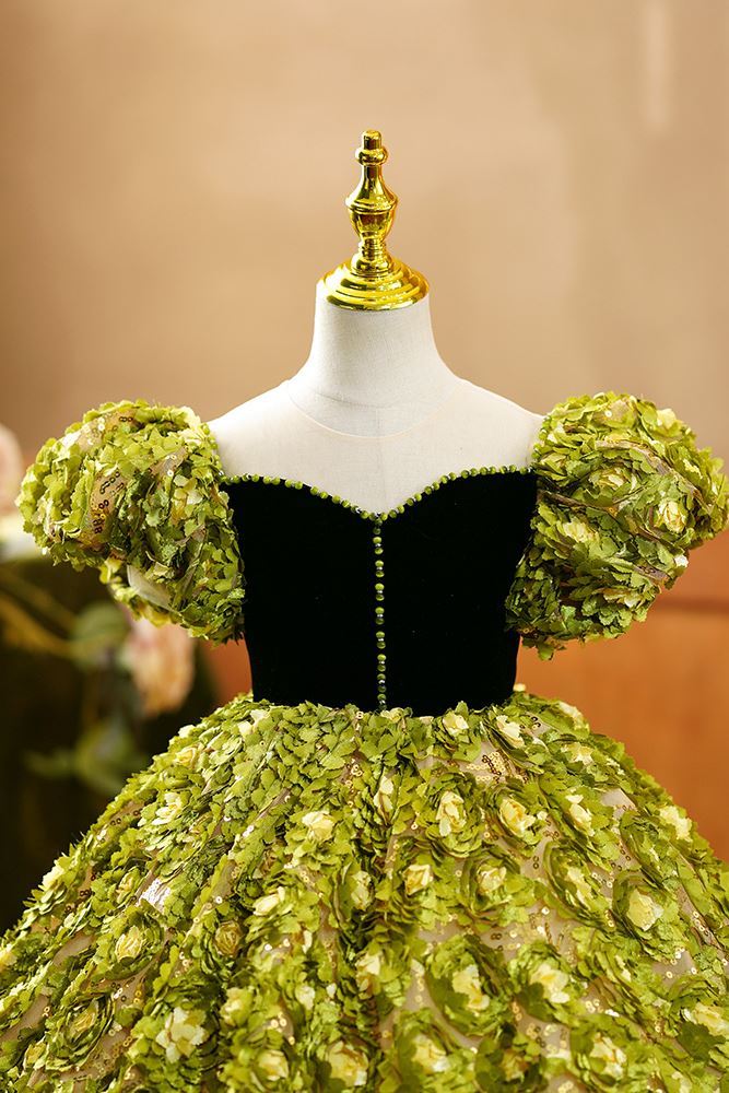 Princesse Longueur au Sol Dentelle robes de demoiselle d'honneur - fillette Vert