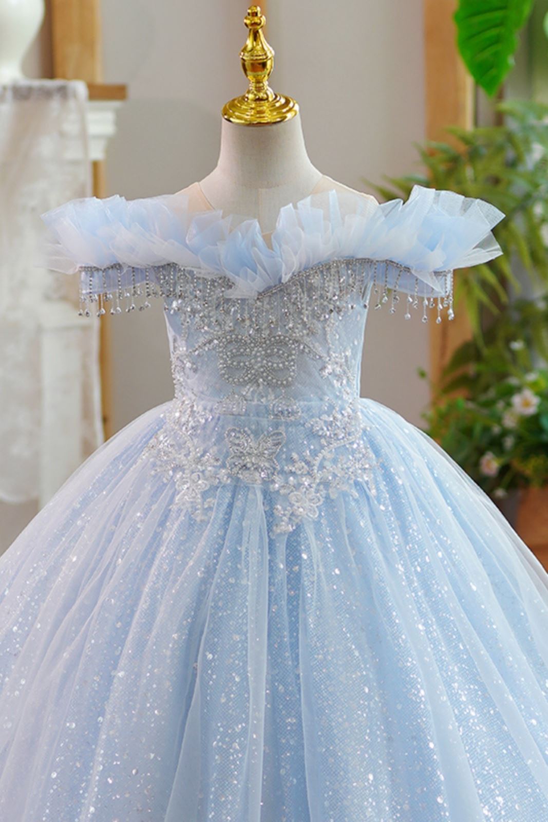 Принцесса Round Полная Длина Organza Детские Платья in Синий