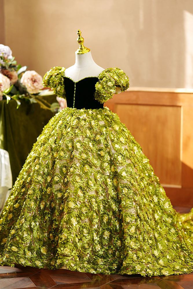 Princesse Longueur au Sol Dentelle robes de demoiselle d'honneur - fillette Vert