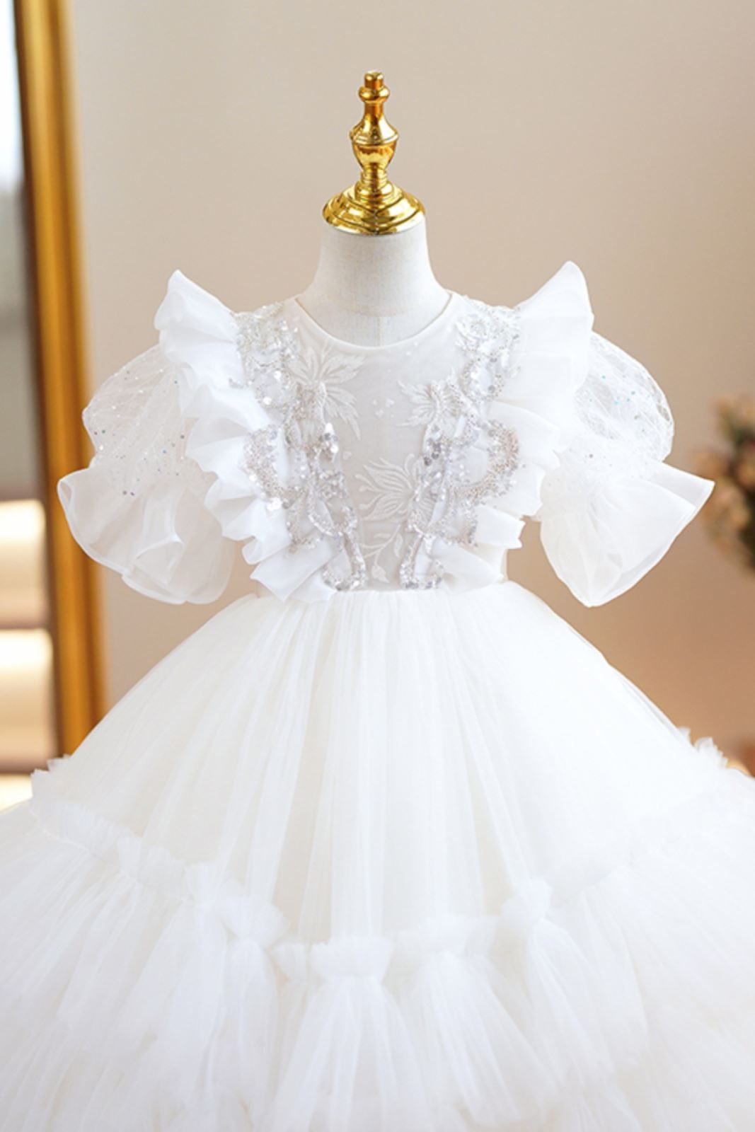 Princesse Longueur au Sol Tulle robes de demoiselle d'honneur - fillette in Blanc