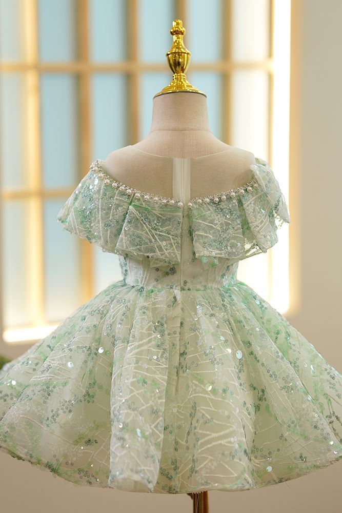 Prinzessin Wadenlang Polyester Blumenmädchenkleider Minzgrün