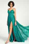 Emerald Sequin Tulle Mermaid Dress with Strappy Back & Sweep Train