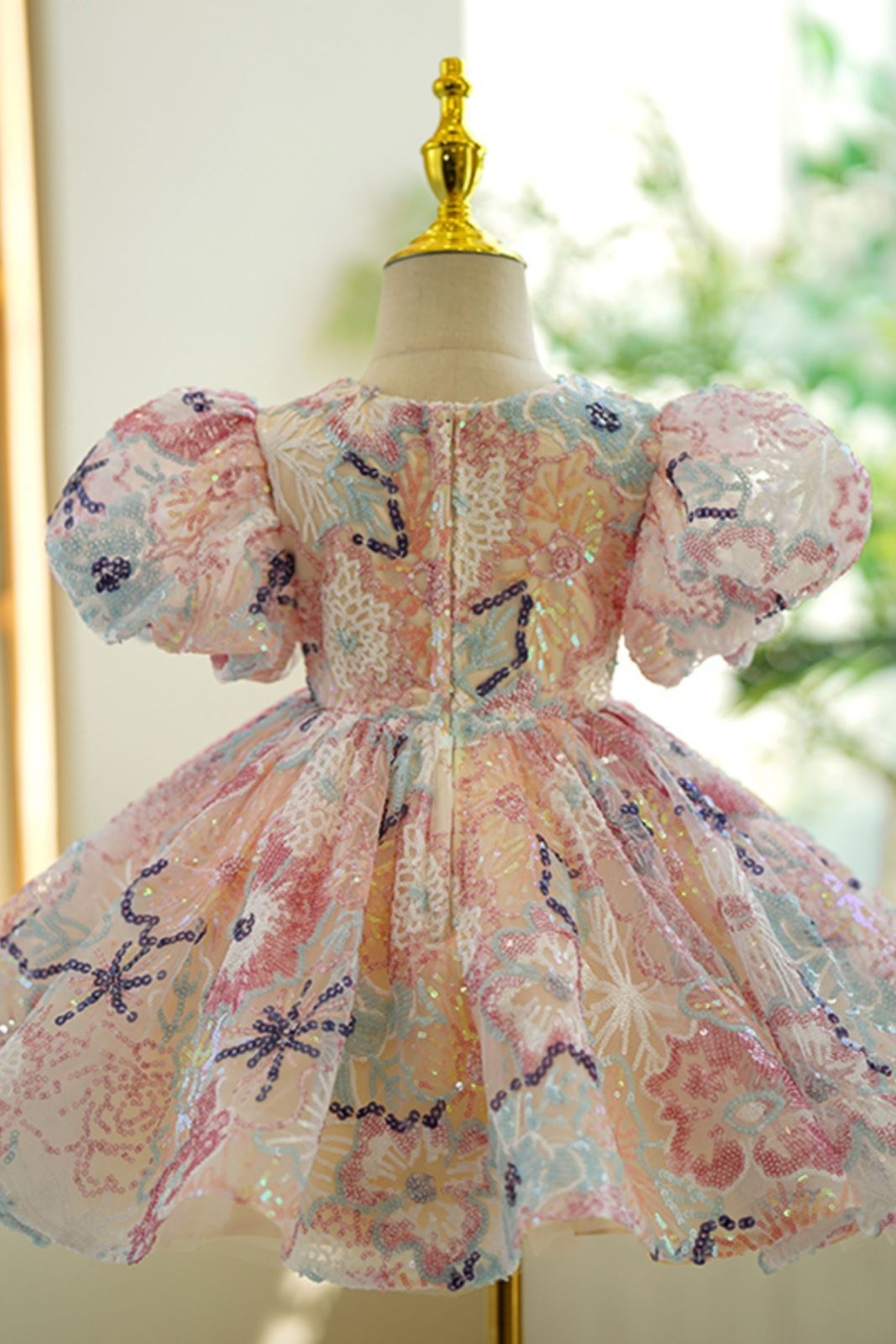 Prinzessin V Ausschnitt Wadenlang Pailletten Blumenmädchenkleider Rosa