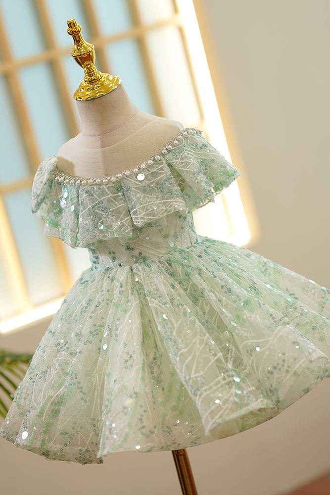 Prinzessin Wadenlang Polyester Blumenmädchenkleider Minzgrün